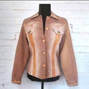 BrazilRoxx Western Jacket Womens Size M Leather Trim Brown Stretch Long Sleeve